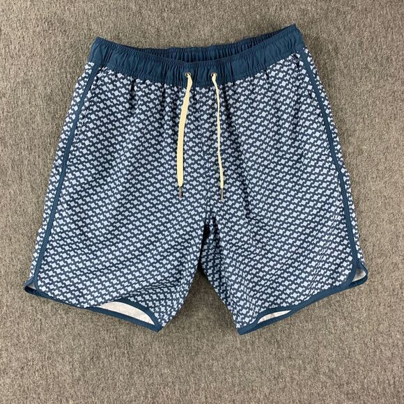 Fair Harbor Swim Trunks Mens Medium Blue Geometric Drawstring Lined 2 In 1 - Picture 2 of 13